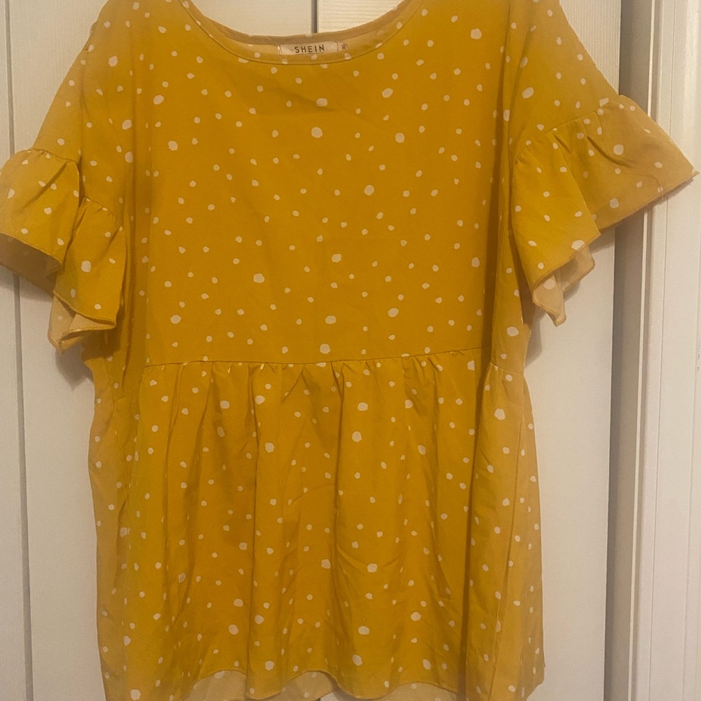 SHEIN Mustard Polka Dot Blouse